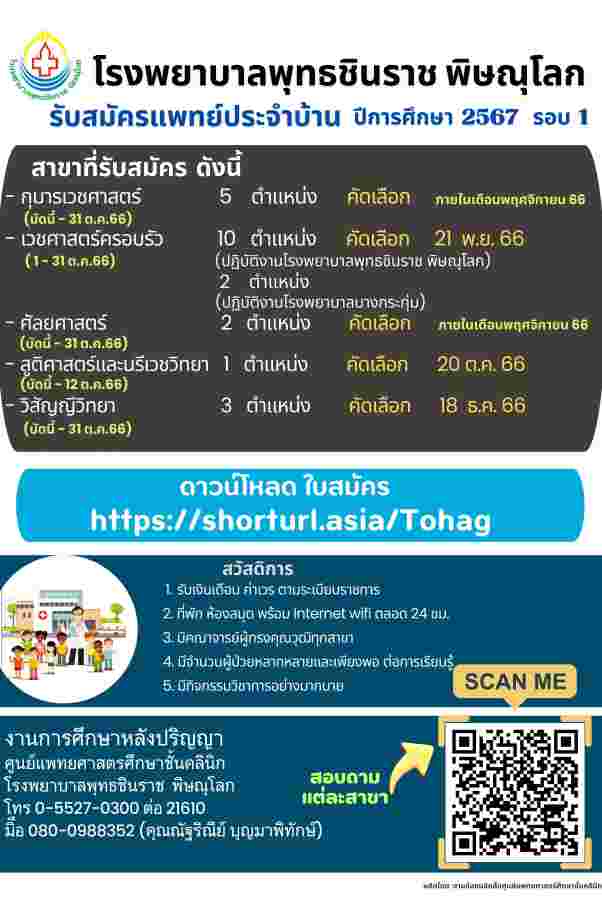 รับสมัครแพทย์ประจำบ้าน ปี 67 รอบ 1